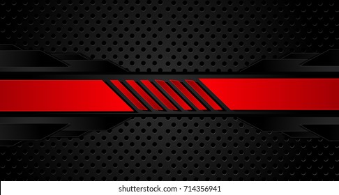 Tech black background with contrast red stripes. Abstract vector graphic brochure design