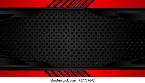 Tech black background with contrast red stripes. Abstract vector graphic brochure design