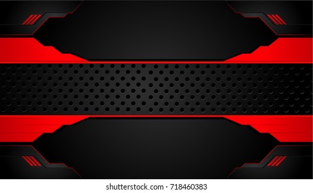 Tech black background with contrast red stripes. Abstract vector graphic brochure design