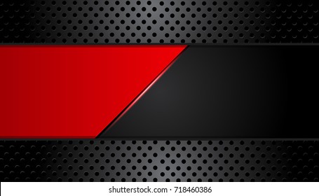 Tech black background with contrast red stripes. Abstract vector graphic brochure design