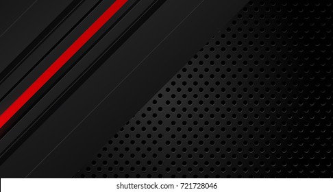 Tech black background with contrast red stripes. Abstract vector graphic brochure design