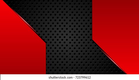 Tech black background with contrast red stripes. Abstract vector graphic brochure design