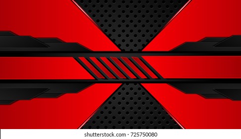 Tech black background with contrast red stripes. Abstract vector graphic brochure design
