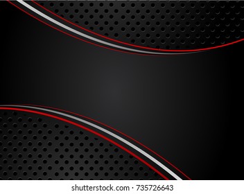 Tech black background with contrast red stripes. Abstract vector graphic brochure design