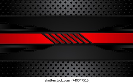 Tech black background with contrast red stripes. Abstract vector graphic brochure design