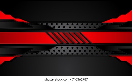 Tech black background with contrast red stripes. Abstract vector graphic brochure design