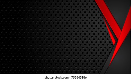 Tech black background with contrast red stripes. Abstract vector graphic brochure design