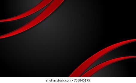 Tech black background with contrast red stripes. Abstract vector graphic brochure design