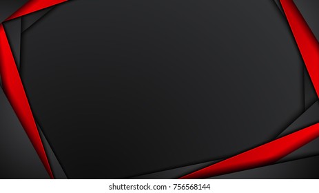 Tech black background with contrast red stripes. Abstract vector graphic brochure design
