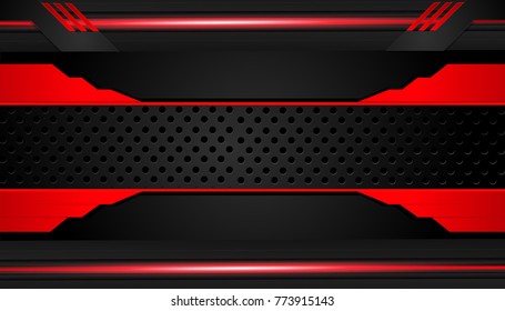 Tech black background with contrast red stripes. Abstract vector graphic brochure design