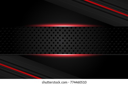 Tech black background with contrast red stripes. Abstract vector graphic brochure design