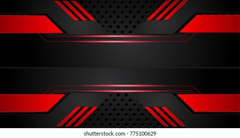 Tech black background with contrast red stripes. Abstract vector graphic brochure design