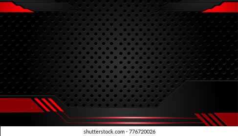 Tech black background with contrast red stripes. Abstract vector graphic brochure design