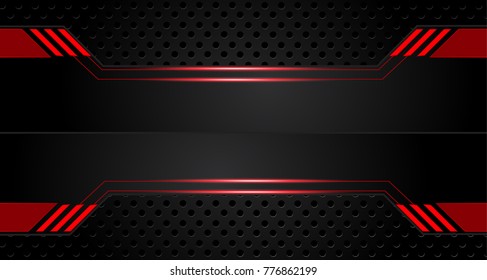Tech black background with contrast red stripes. Abstract vector graphic brochure design