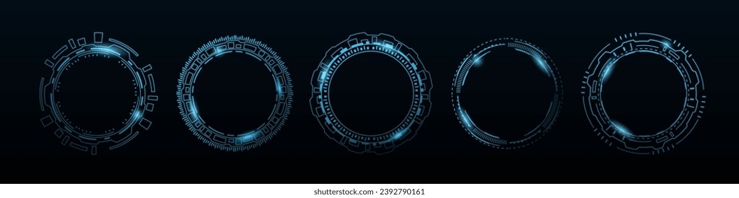 Tech blue cyber hud futuristic circle frame. Future technology ai tech interface.