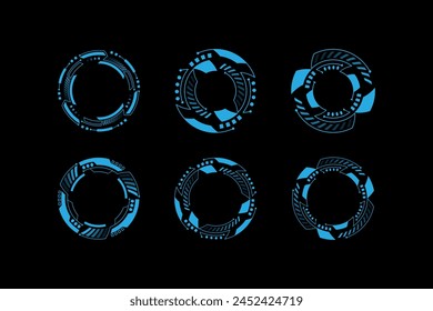 Tech blue cyber hud futuristic circle frame. Future technology design elements interface