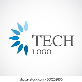 Tech blue flower modern abstract vector logo design template digital business icon company identity symbol concept