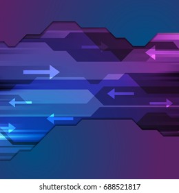 Tech blue and purple abstract arrows background. Vector illustration