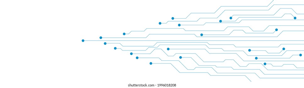 Tech blue white futuristic circuit board abstract banner. Web header vector background