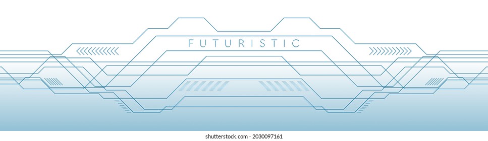 Tech blue white futuristic circuit board abstract banner. Web header vector background
