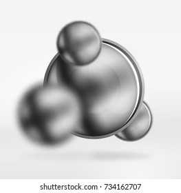 Esferas negras tecnológicas y círculos redondos con una superficie brillante y metálica. Objetos 3d vectoriales realistas, fondo abstracto de tecnología de alta tecnología