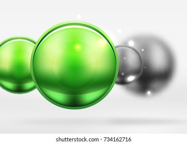 Esferas negras tecnológicas y círculos redondos con una superficie brillante y metálica. Objetos 3d vectoriales realistas, fondo abstracto de tecnología de alta tecnología