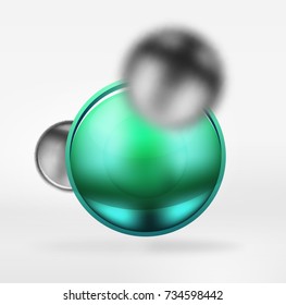 Tech blurred spheres and round circles with glossy and metallic surface. Vector realistic 3d objects, hi-tech technology abstract background