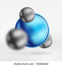 Esferas negras tecnológicas y círculos redondos con una superficie brillante y metálica. Objetos 3d vectoriales realistas, fondo abstracto de tecnología de alta tecnología