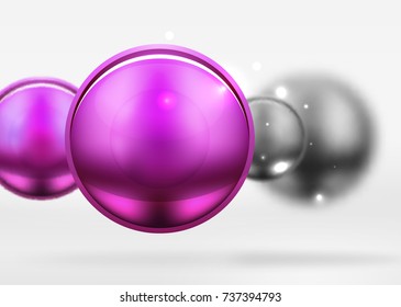 Esferas negras tecnológicas y círculos redondos con una superficie brillante y metálica. Objetos 3d vectoriales realistas, fondo abstracto de tecnología de alta tecnología