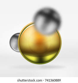 Tech blurred spheres and round circles with glossy and metallic surface. Vector realistic 3d objects, hi-tech technology abstract background