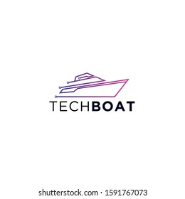 Tech boat Logo, simple line art logo design inspiration