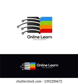 tech book logo designs, pixel book logo template, online learning logo designs