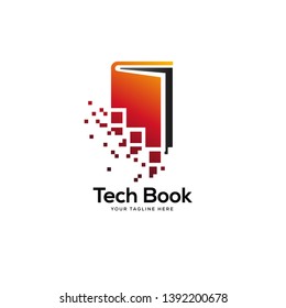tech book logo designs, pixel book logo template, online learning logo designs