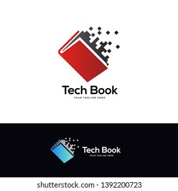 tech book logo designs, pixel book logo template, online learning logo designs