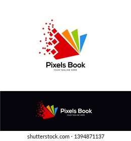 tech book logo designs, pixel book logo template, online learning logo designs