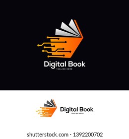 tech book logo designs template, online education and learning designs concept, simple line art technology logo designs