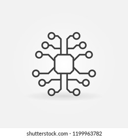 Tech Brain with chip vector modern outline icon or design element