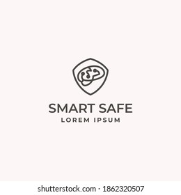 Tech brain with circuit board and shield simple logo and icon design illustration