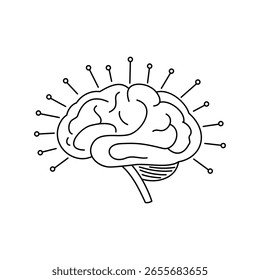 Cérebro técnico com raios de nós limpos e esboço em negrito. Ideal para projetos de ciência, medicina ou inovação.