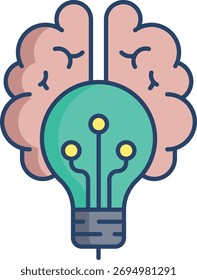Diseño de icono de color lineal de cerebro tecnológico