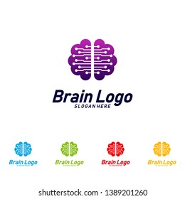 Tech Brain logo design vector, Mind Technology concept logo template, Icon Symbol