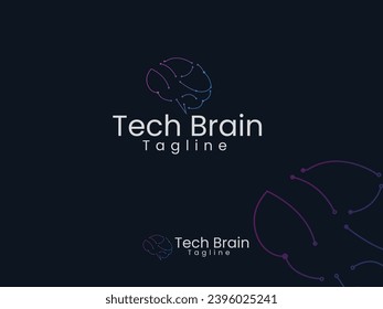 Tech brain logo. Brain logo. Technology mind. Think. Human brain line art. Business. Creative design. Science. Finance. Doctor