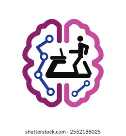 tech brain with treadmill icon logo design template