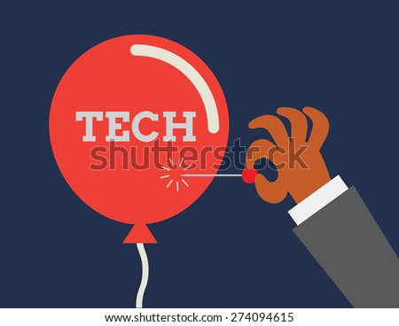 Tech bubble. Conceptual illustraion depicting inflation of technology sector.