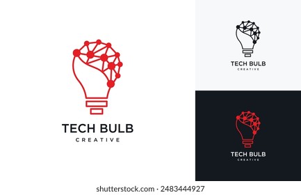 Inspiración en el diseño del logotipo de Tech Bulb. Plantilla de logotipo Idea de bulbo de Tecnología de píxeles	