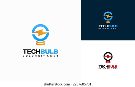 Icono de diseño de logotipo Tech Bulb concepto vector, plantilla de logotipo Bulb y Thunder