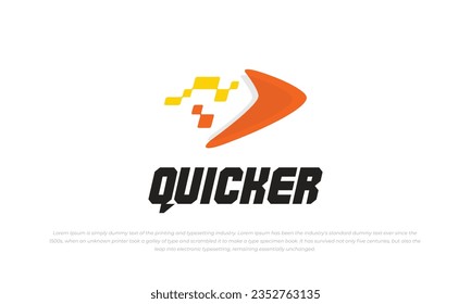 tech business logo pictogram style combination abstract arrow and pixels data