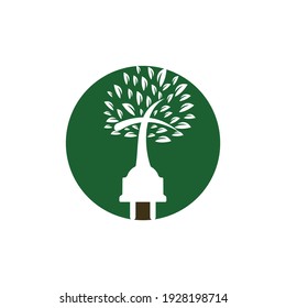 Tech church logo concept. Cord and church tree icon logo design.