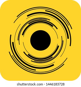 Tech circles. Bio metric scanner. Flat 3D shadow design. yellow background black vector. product brand service label banner board display. App icon