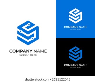 Tech Circuit Connection Hexagon Modern For Technology Cyber Security Vector Logo Design Illustration